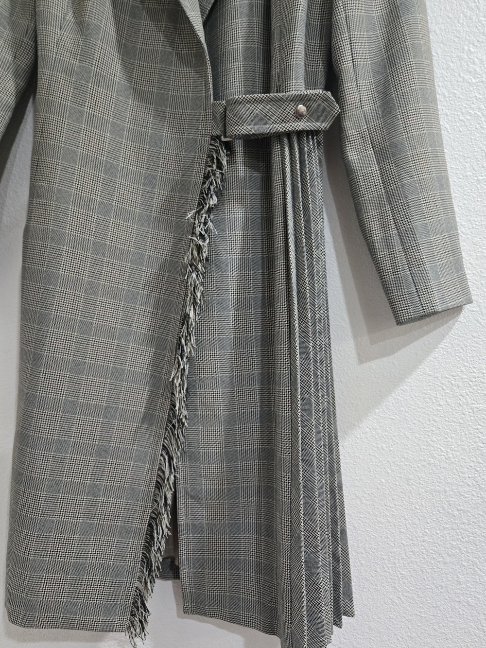 Liz Claiborne Gray Plaid Fringe-Trim Trench Coat